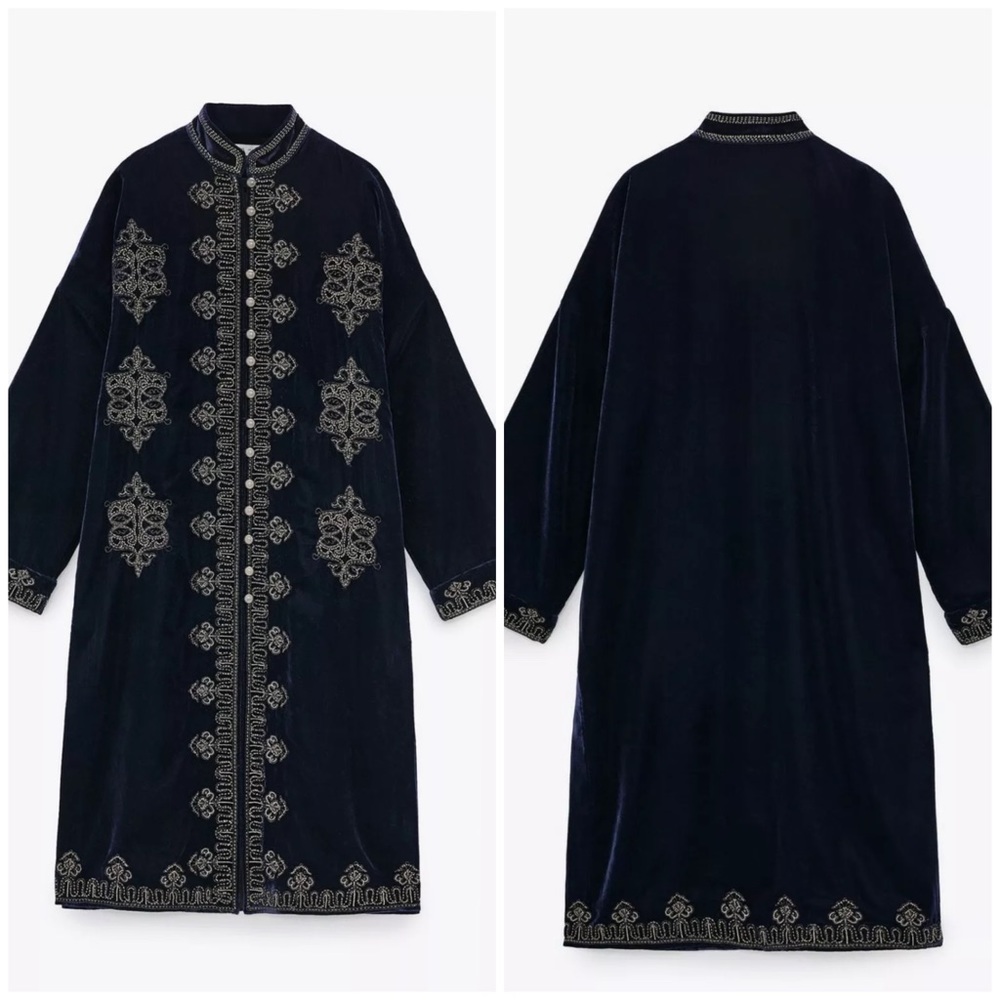 ZARA EMBROIDERED VELVET KIMONO JACKET - Picture 4 of 9